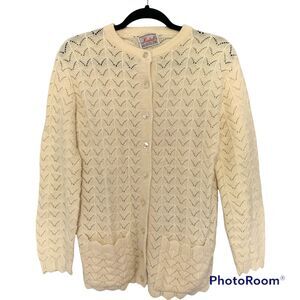 Vintage Trafashions Wintuk Cardigan Womens L Acrylic Open Knit Button Up Sweater